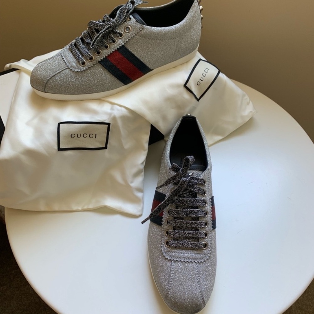 NIB Gucci Glitter Web Sneaker with Studs Brand New - Picture 3 of 8